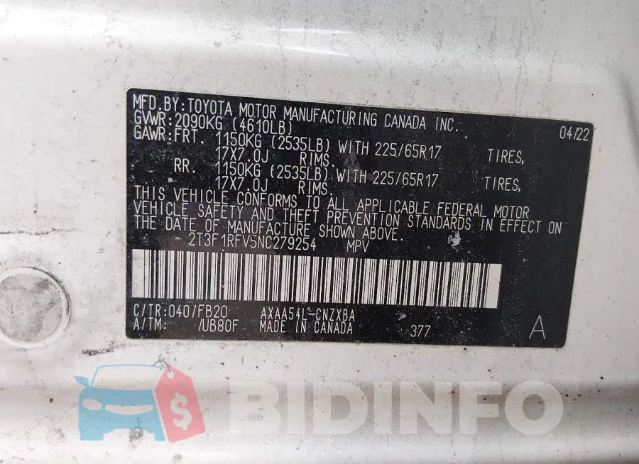 2T3F1RFV5NC279254 Photo# 9
