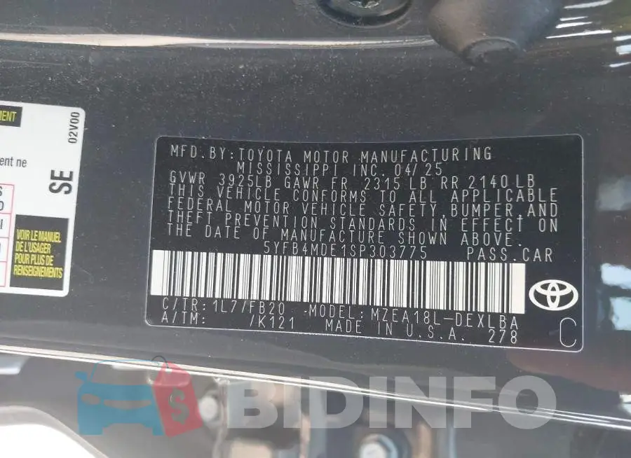 5YFB4MDE1SP303775 Photo# 9