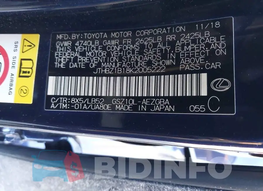 JTHBZ1B18K2005222 Photo# 9