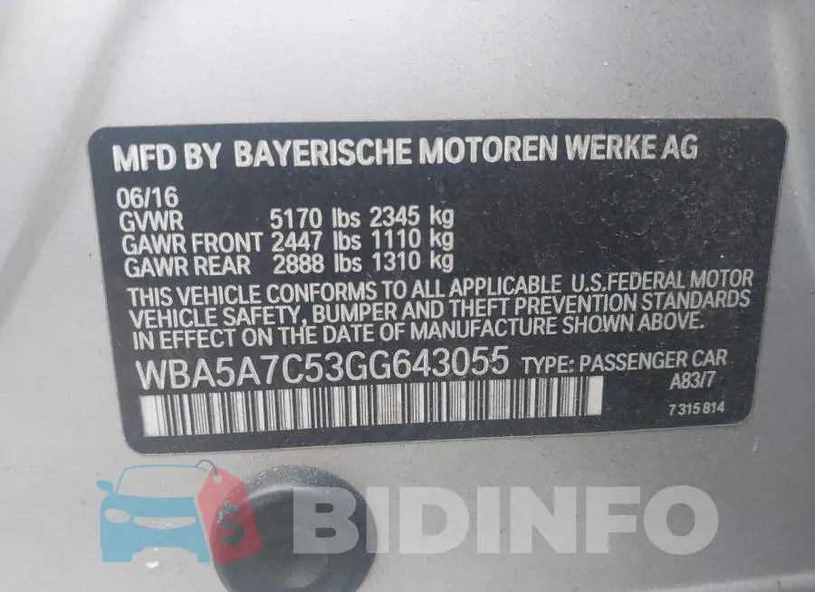 WBA5A7C53GG643055 Photo# 9