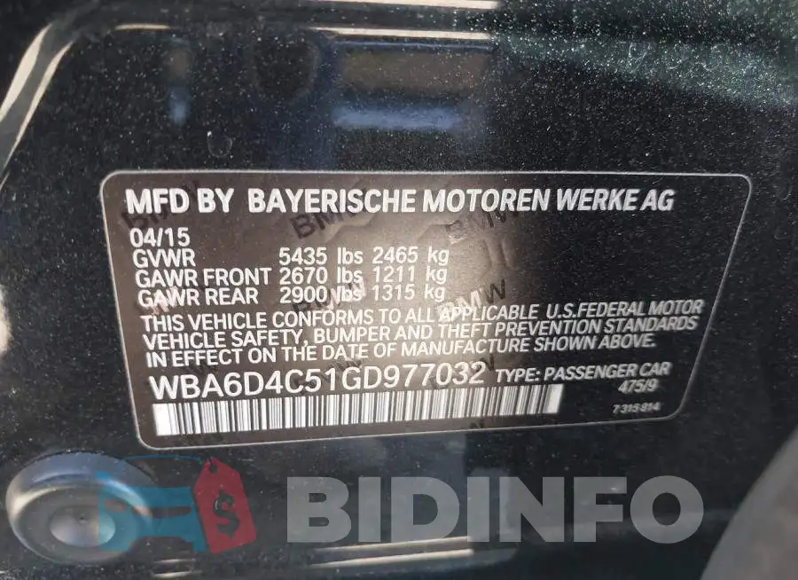 WBA6D4C51GD977032 Photo# 9