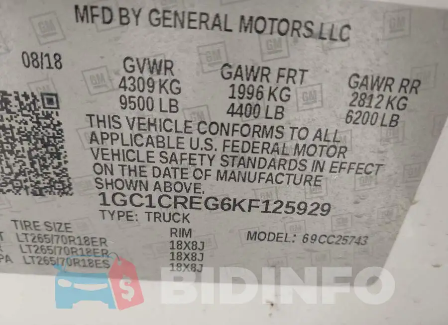 1GC1CREG6KF125929 Photo# 9