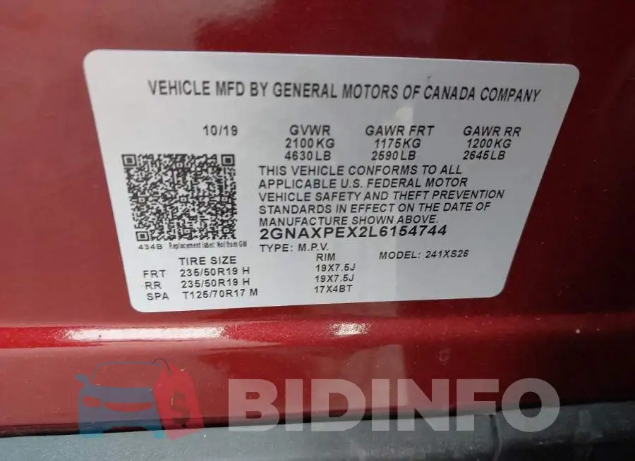 2GNAXPEX2L6154744 Photo# 9