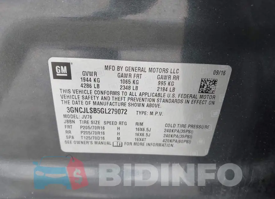 3GNCJLSB5GL279072 Photo# 9