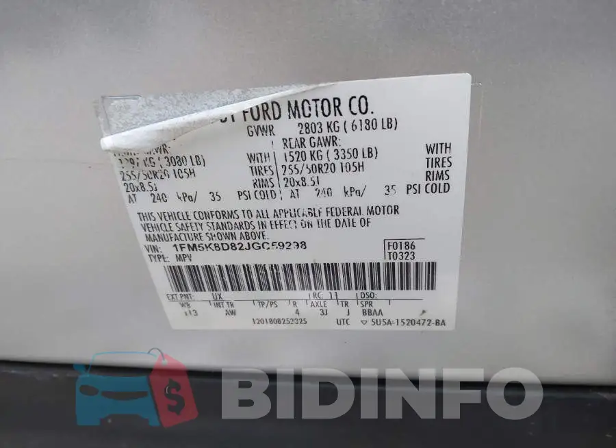 1FM5K8D82JGC59298 Photo# 9