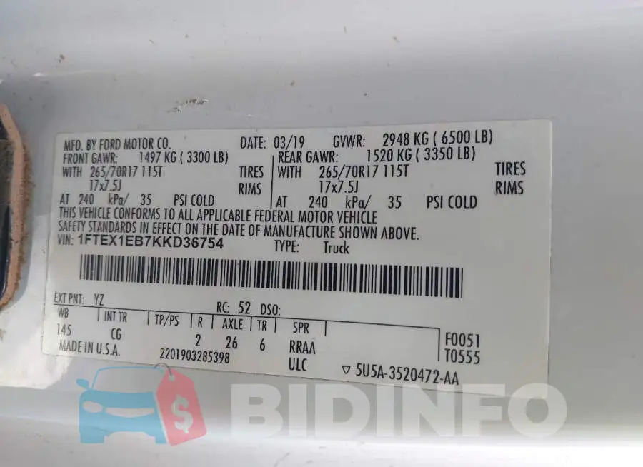 1FTEX1EB7KKD36754 Photo# 9