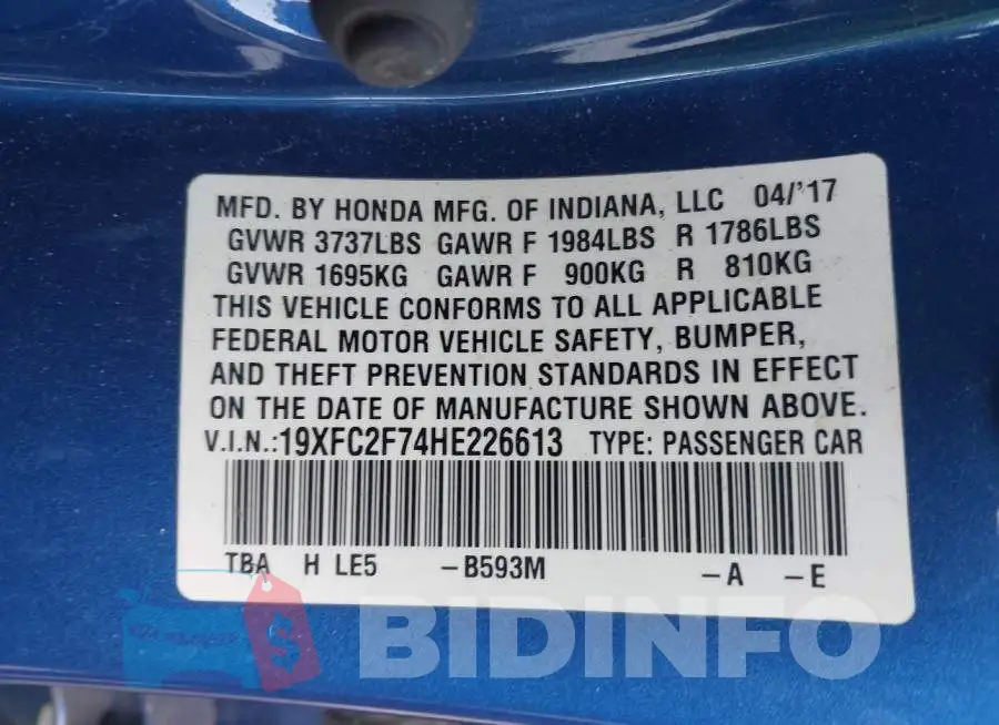 19XFC2F74HE226613 Photo# 9