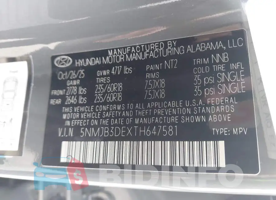 5NMJB3DEXTH647581 Photo# 9