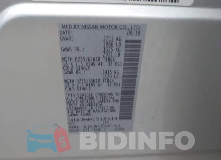 5N1DL0MN6KC518514 Photo# 9