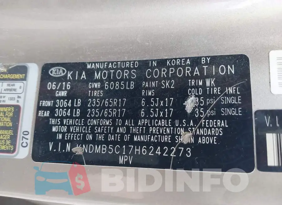 KNDMB5C17H6242273 Photo# 9