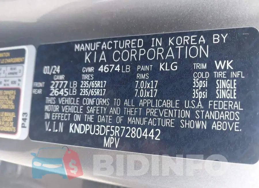 KNDPU3DF5R7280442 Photo# 9