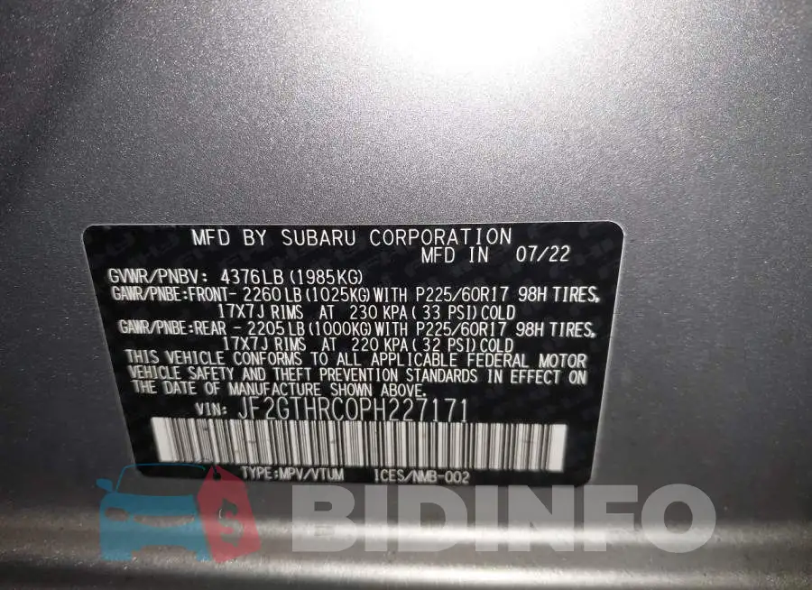 JF2GTHRC0PH227171 Photo# 9
