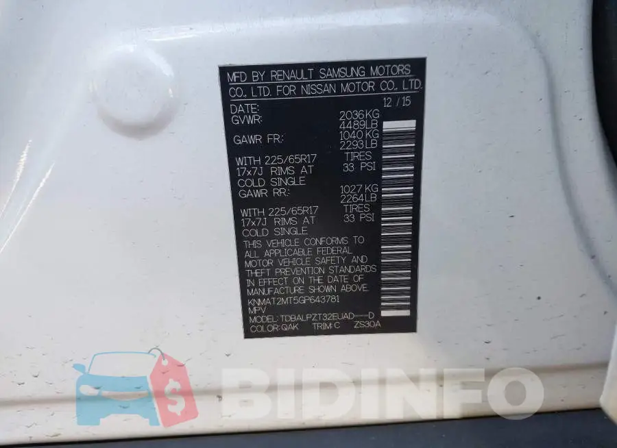 KNMAT2MT5GP643781 Photo# 9