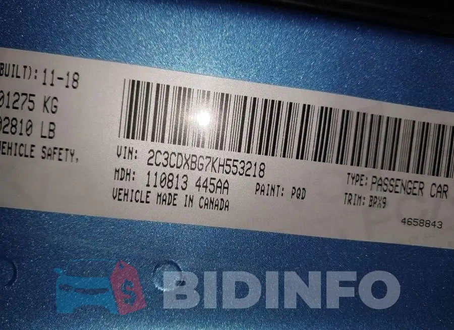 2C3CDXBG7KH553218 Photo# 9