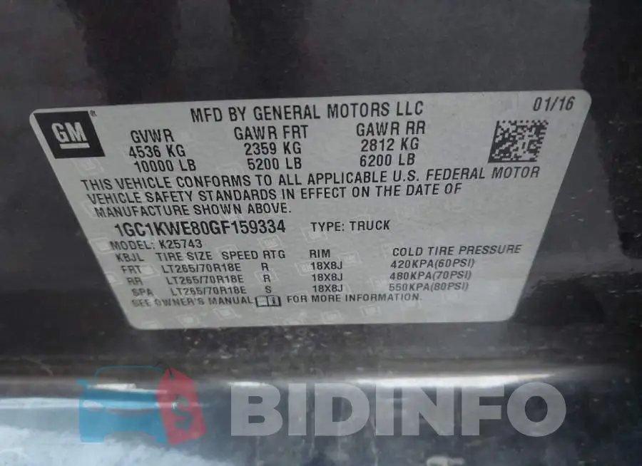 1GC1KWE80GF159334 Photo# 9
