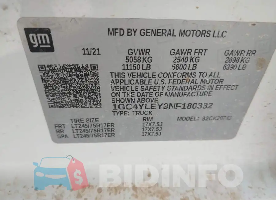 1GC4YLEY3NF180332 Photo# 8