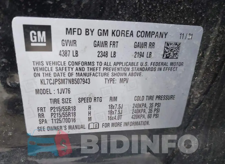 KL7CJPSM7NB507943 Photo# 9