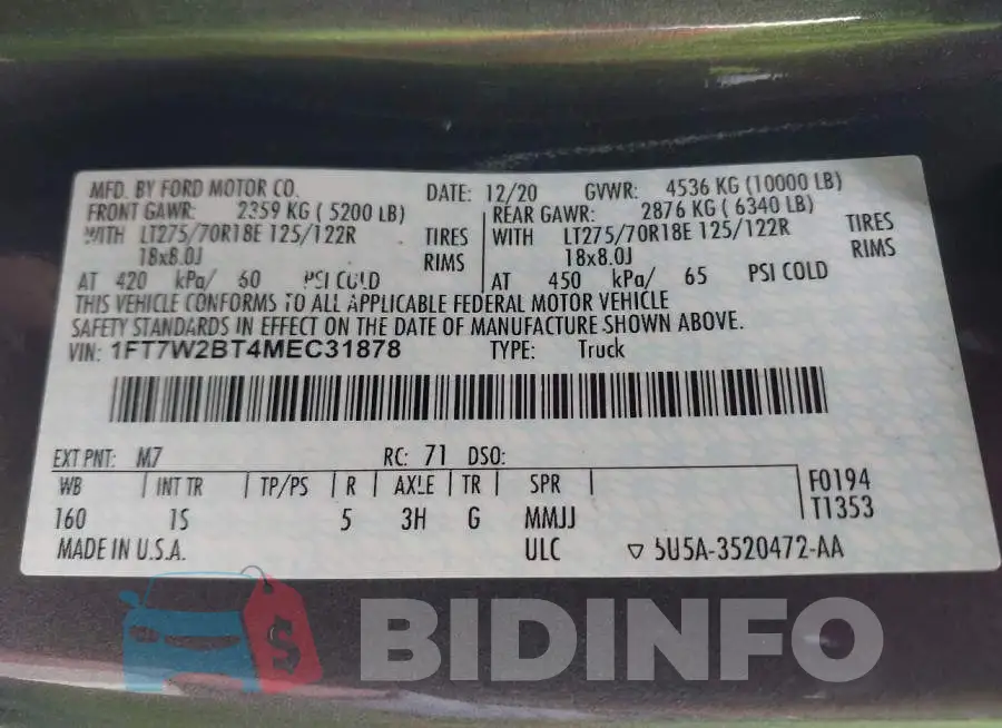 1FT7W2BT4MEC31878 Photo# 9