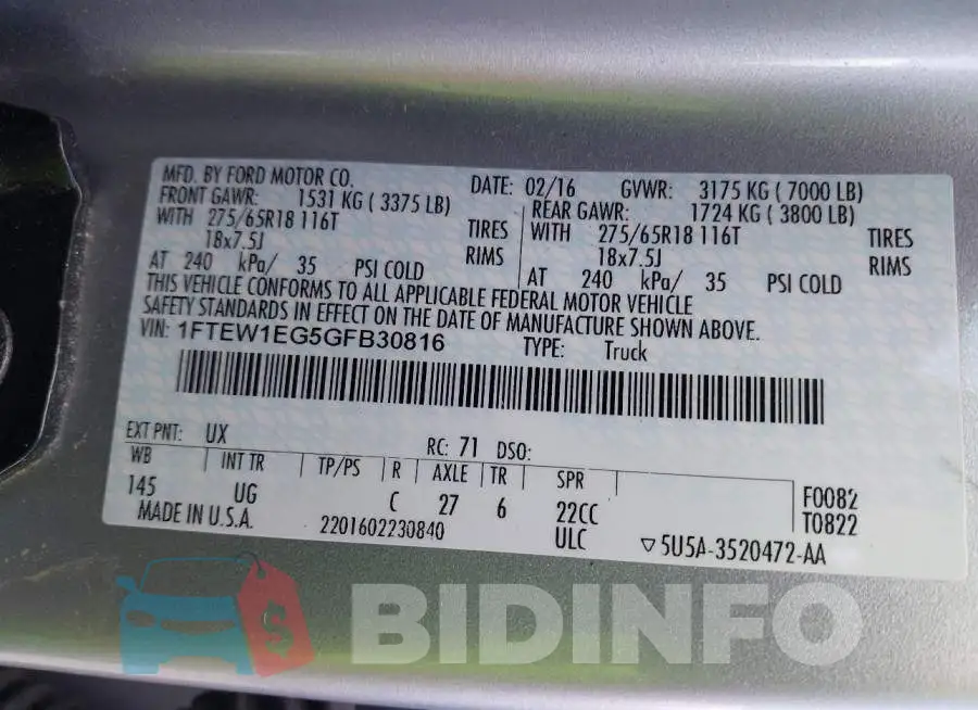 1FTEW1EG5GFB30816 Photo# 9
