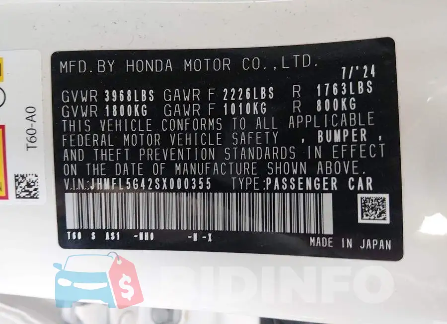 JHMFL5G42SX000355 Photo# 9