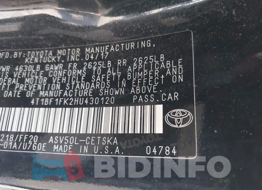 4T1BF1FK2HU430120 Photo# 9