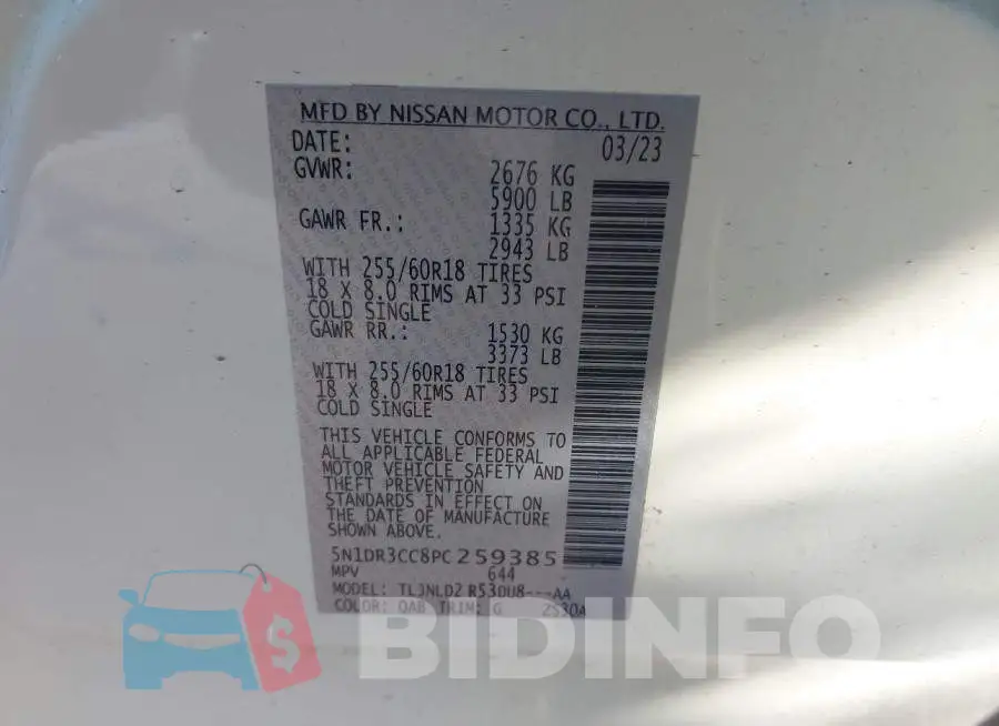 5N1DR3CC8PC259385 Photo# 9