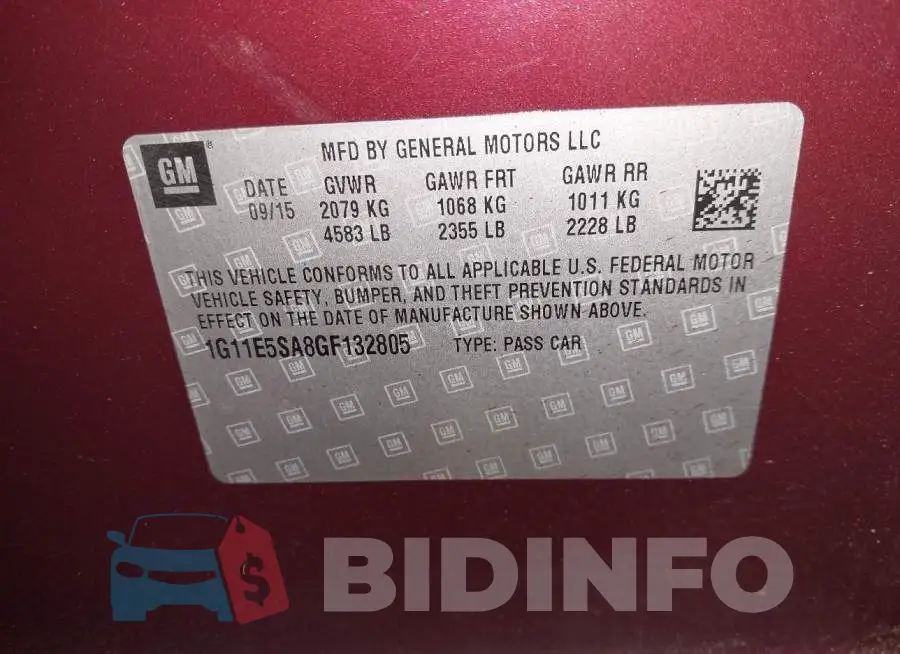 1G11E5SA8GF132805 Photo# 9