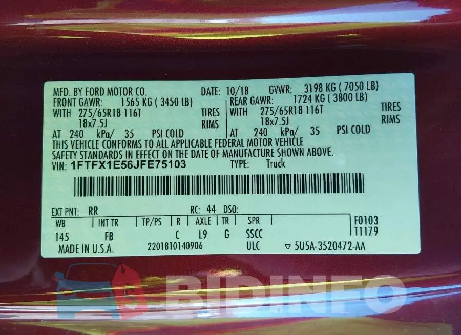 1FTFX1E56JFE75103 Photo# 9