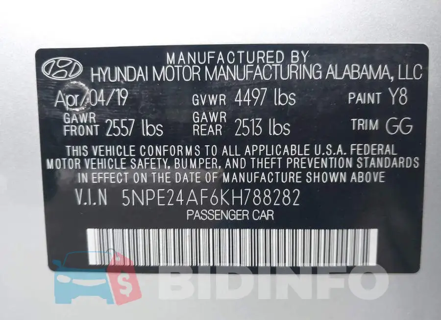 5NPE24AF6KH788282 Photo# 9