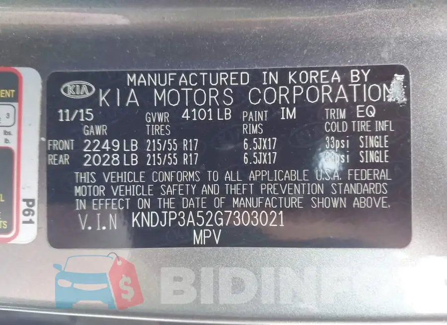 KNDJP3A52G7303021 Photo# 9