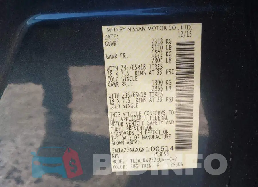 5N1AZ2MGXGN100614 Photo# 9