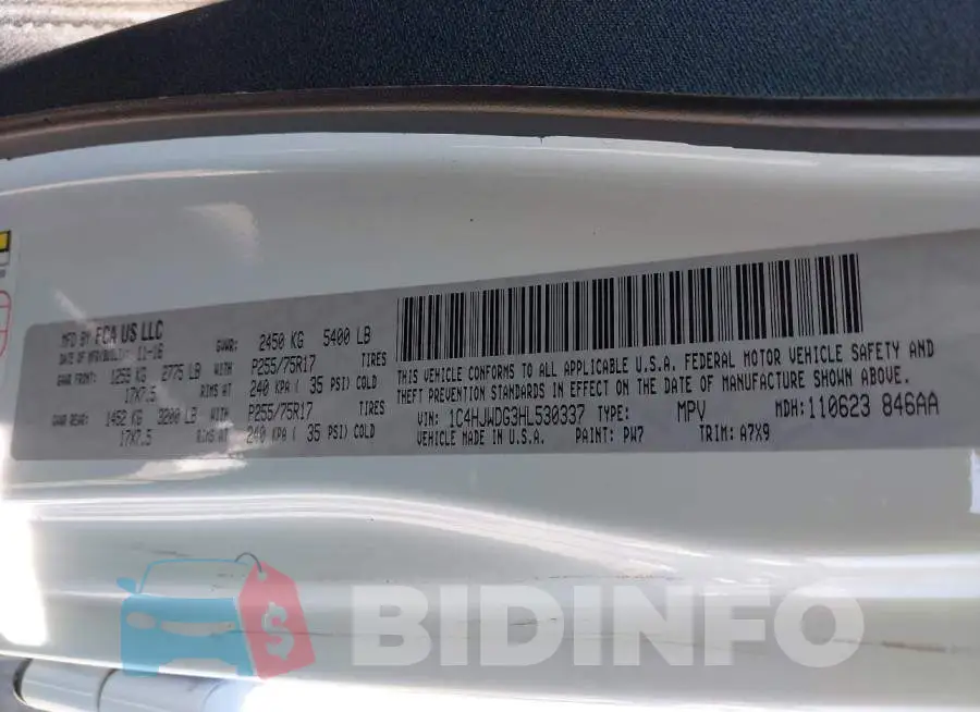 1C4HJWDG3HL530337 Photo# 9