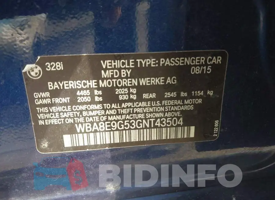 WBA8E9G53GNT43504 Photo# 9