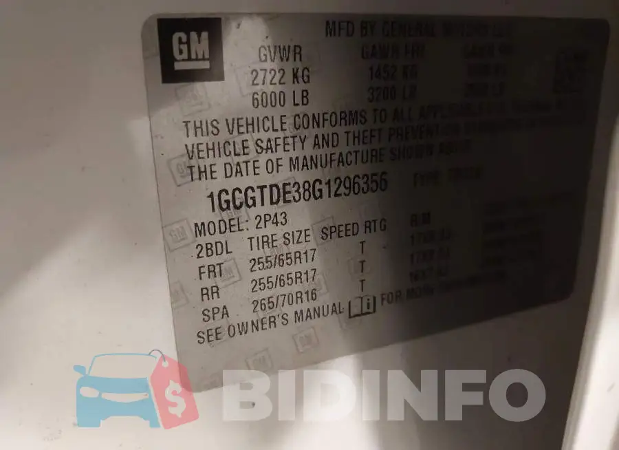 1GCGTDE38G1296356 Photo# 9