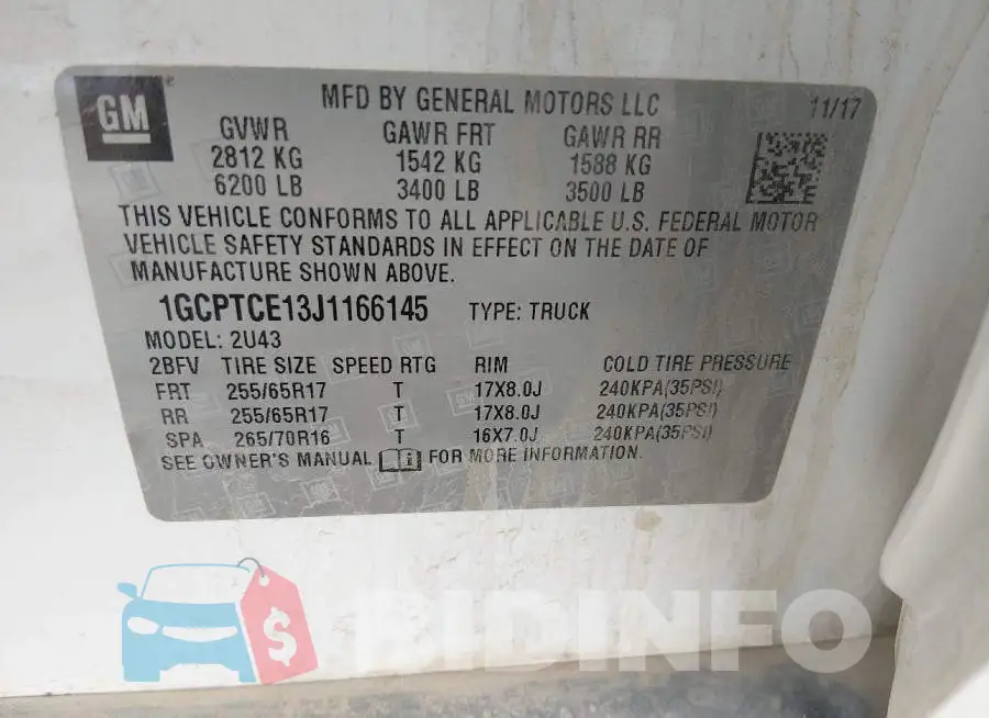 1GCPTCE13J1166145 Photo# 9