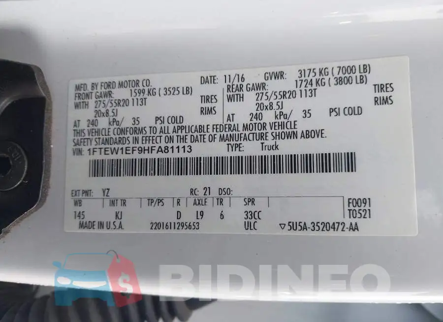 1FTEW1EF9HFA81113 Photo# 9