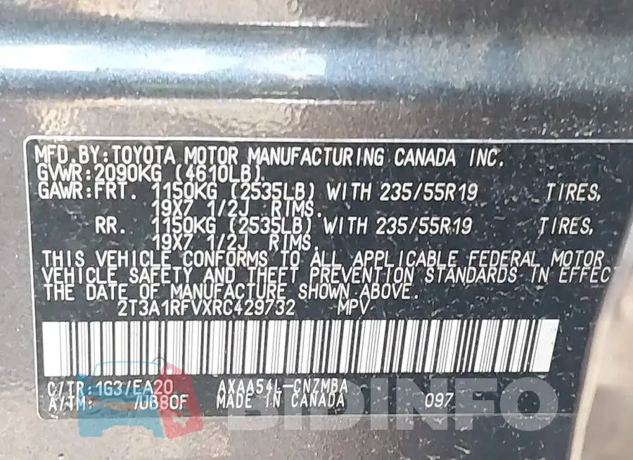 2T3A1RFVXRC429732 Photo# 9