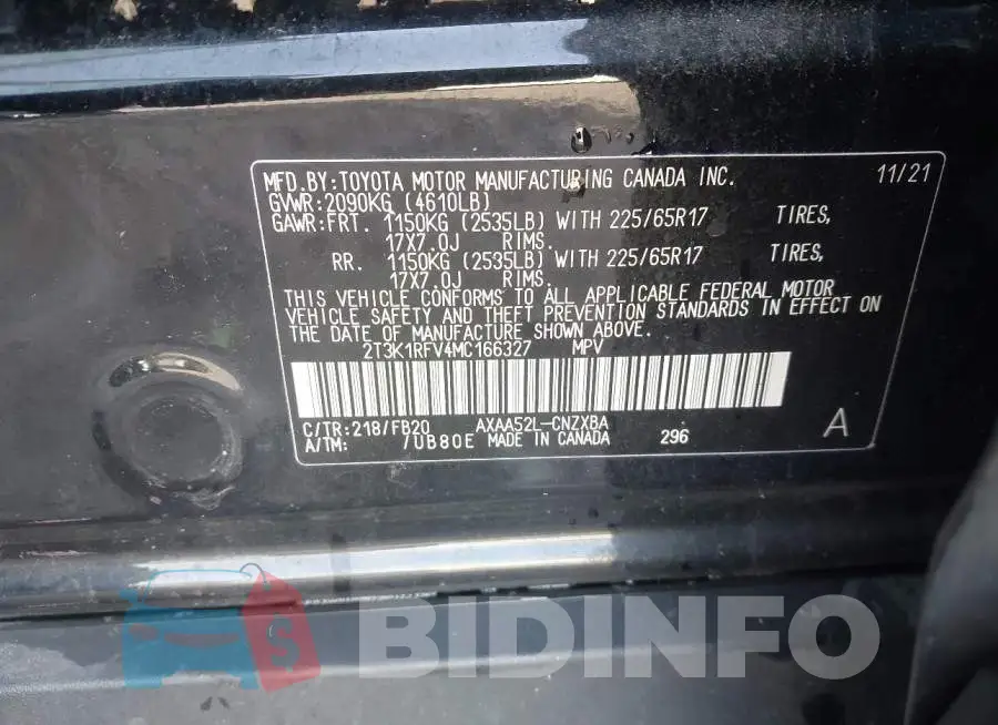 2T3K1RFV4MC166327 Photo# 9