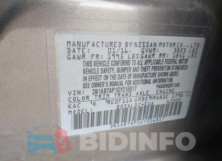 3N1AB7AP1GY216817 Photo# 9