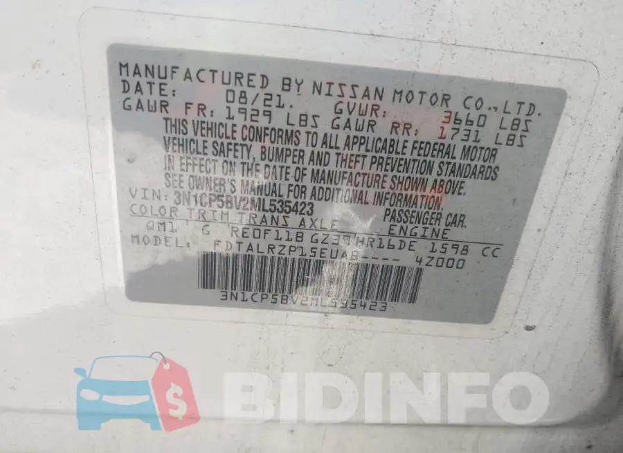 3N1CP5BV2ML535423 Photo# 9