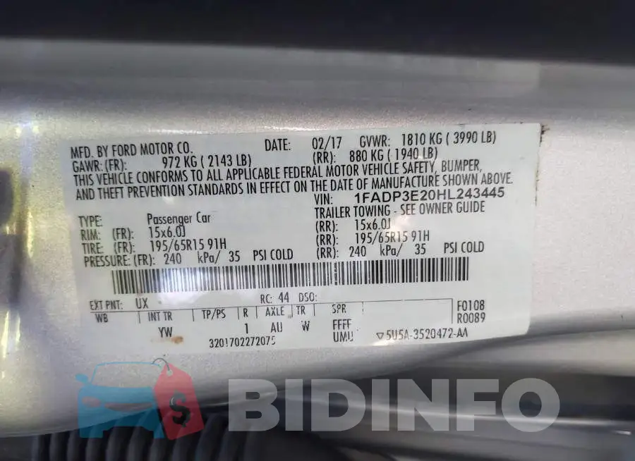 1FADP3E20HL243445 Photo# 9