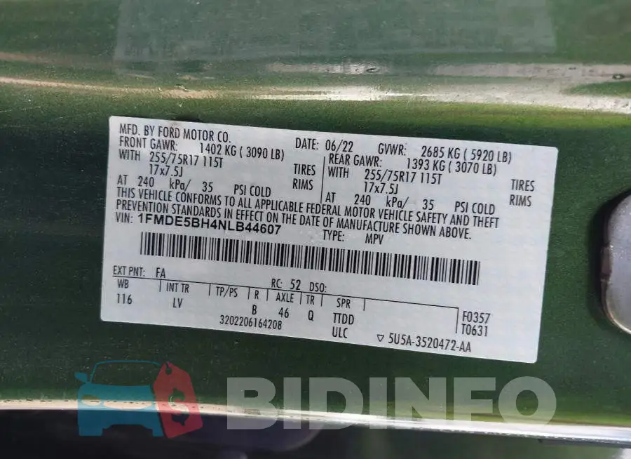 1FMDE5BH4NLB44607 Photo# 9