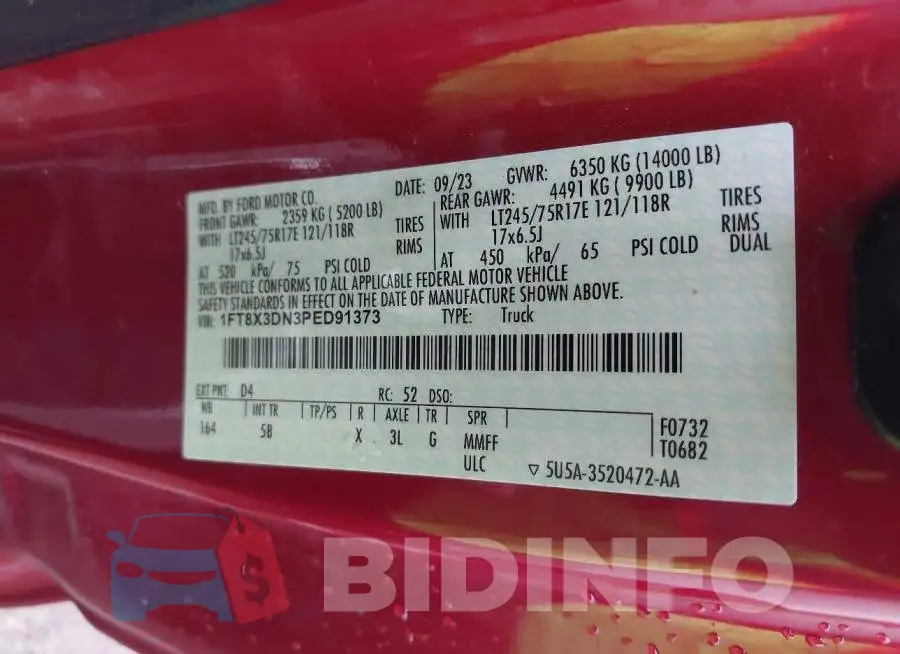 1FT8X3DN3PED91373 Photo# 9
