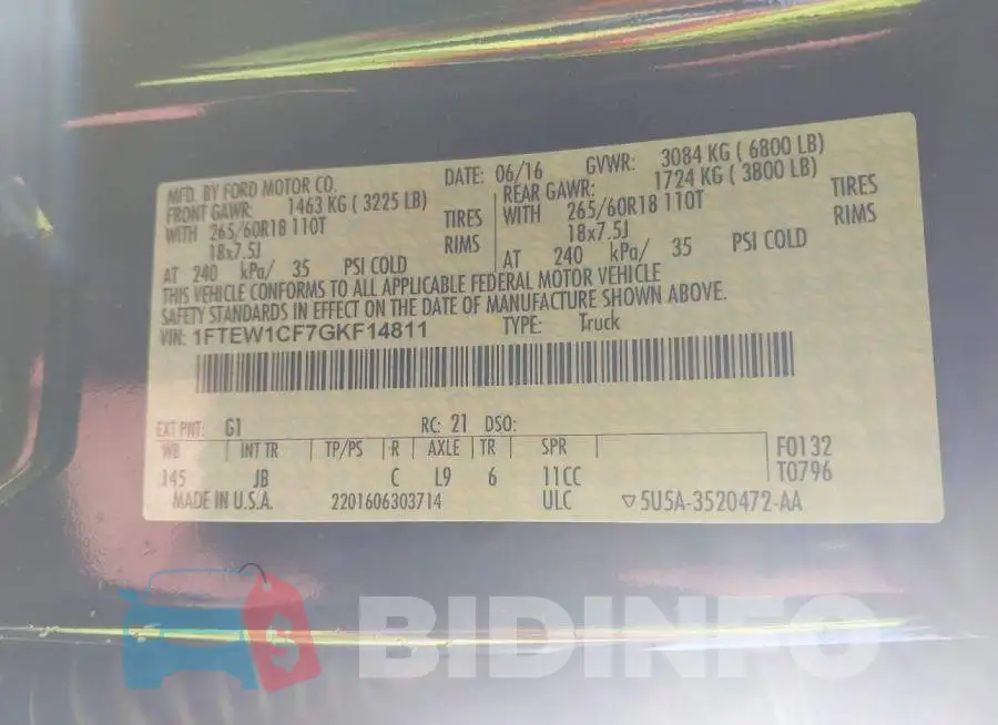 1FTEW1CF7GKF14811 Photo# 9