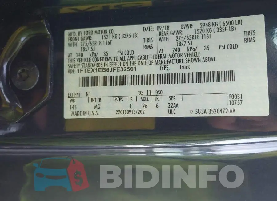1FTEX1EB6JFE32561 Photo# 9