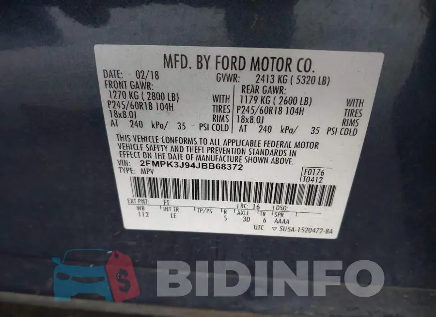 2FMPK3J94JBB68372 Photo# 9