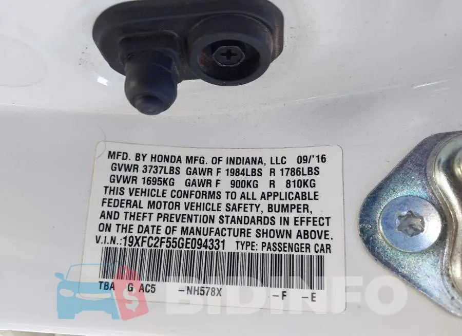 19XFC2F55GE094331 Photo# 9