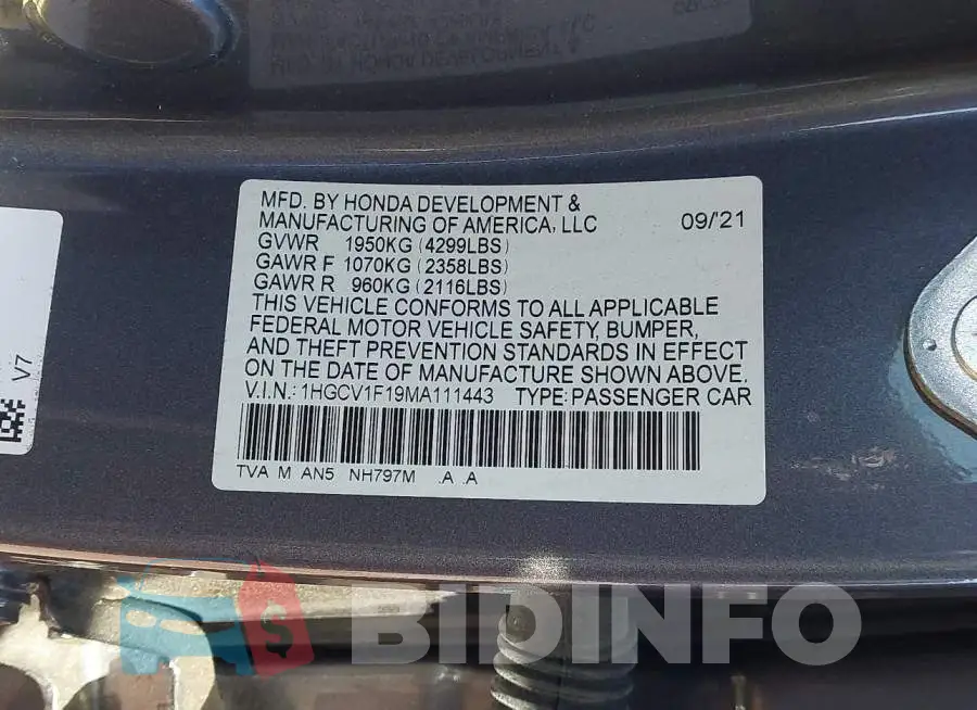 1HGCV1F19MA111443 Photo# 9