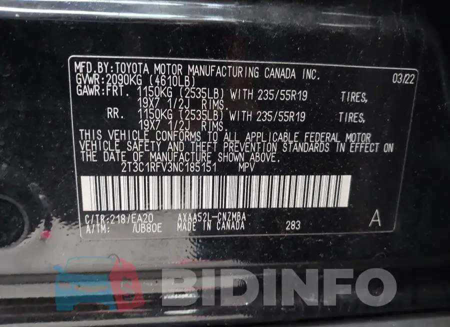 2T3C1RFV3NC185151 Photo# 9