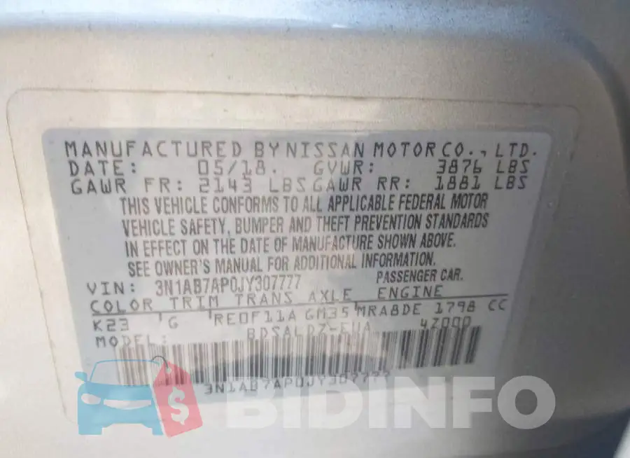 3N1AB7AP0JY307777 Photo# 9